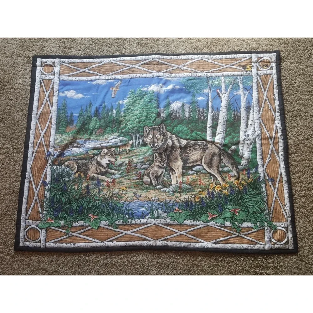 Handmade Wolf Wall Hanging & 2 Throw Pillows